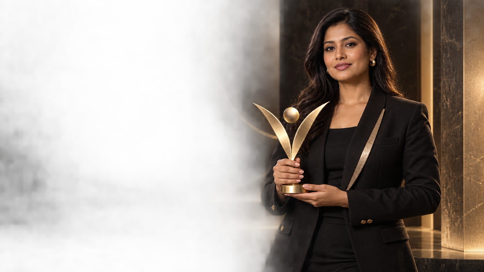 A Madheshi Nepali woman holding the VUEX symbol award